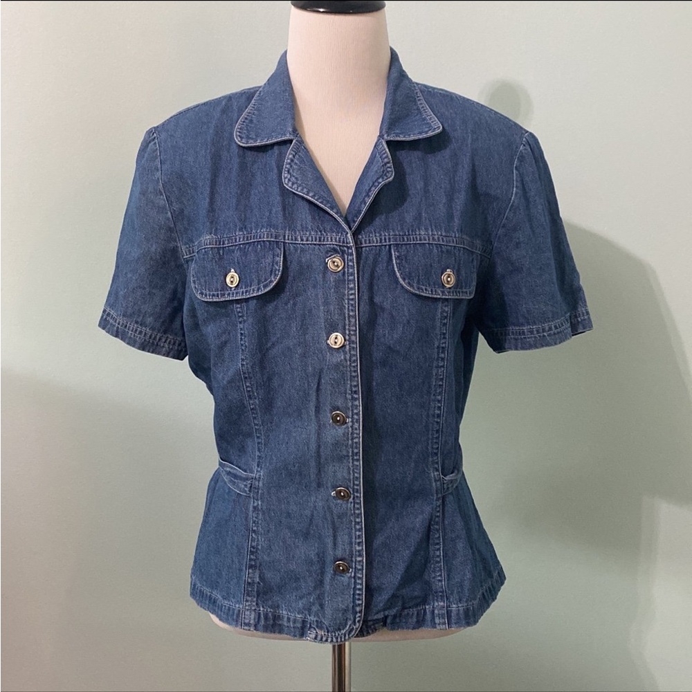 Classic Blue Denim Button-Front Women’s Top